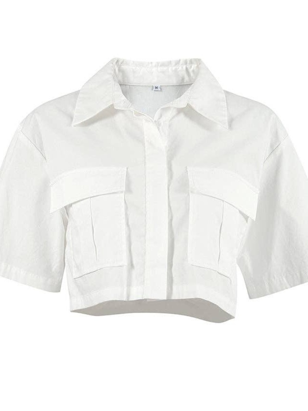 Cropped White Utility Button-Front Shirt